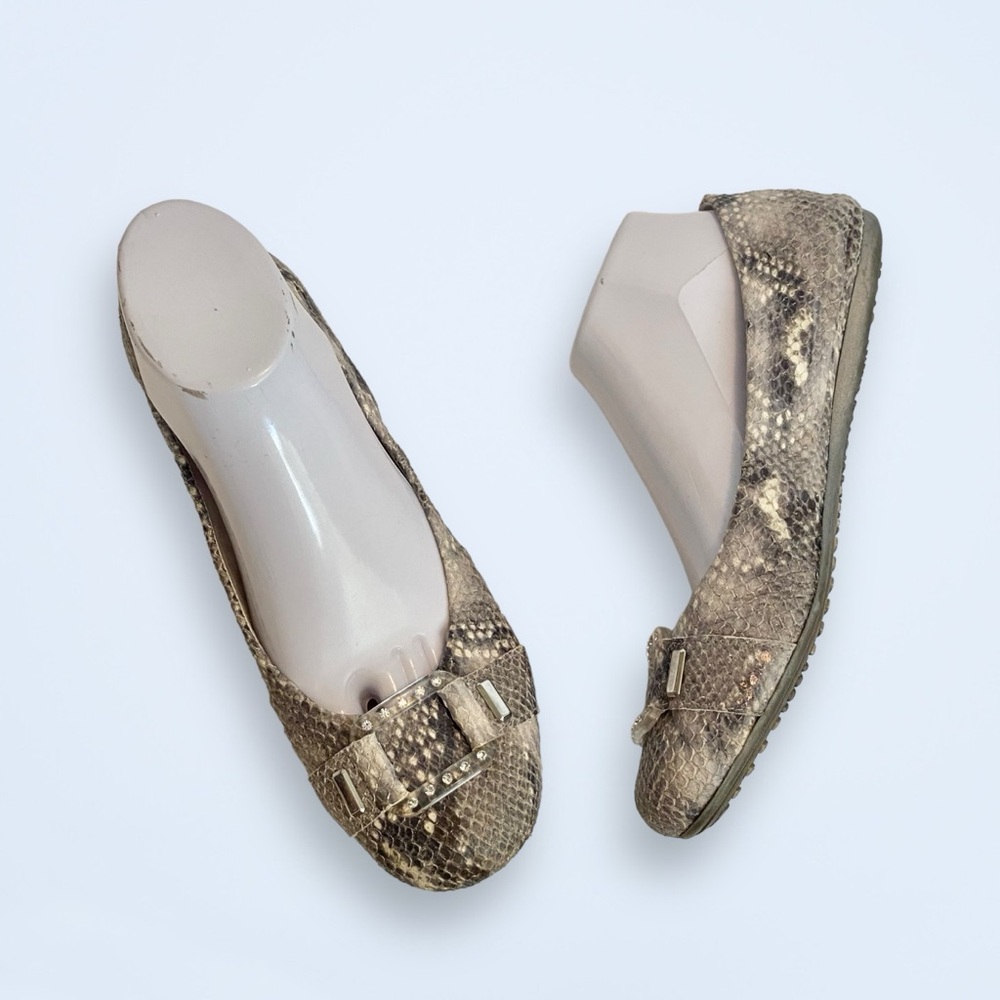 Stuart Weitzman Lucid Snakeskin Ballet Flats Pewt… - image 2